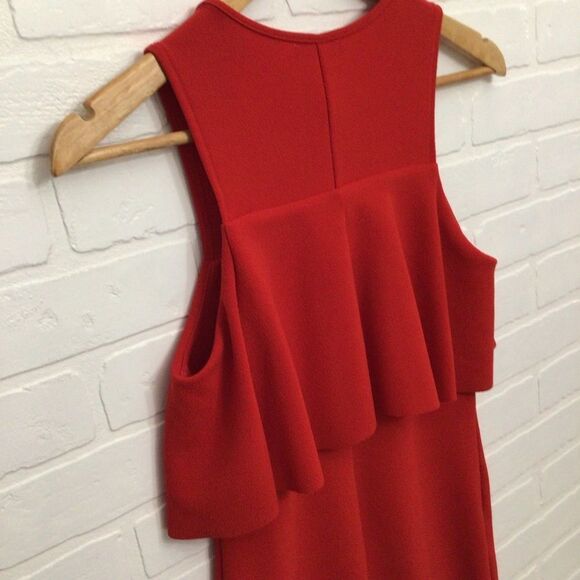 Zara Red Mini Dress sleeveless woven sheath round neckline Ruffle top Small - Picture 3 of 15